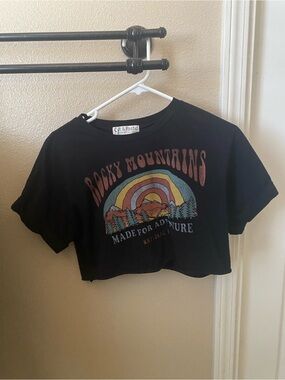 Cut & Paste Black 'Rocky Mountains' Crop Top